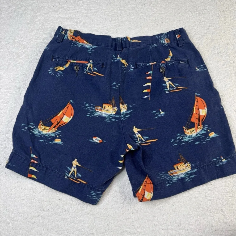 Polo Ralph Lauren Linen Blend Nautical‎ Shorts Blue Boats Size 29 Sailing